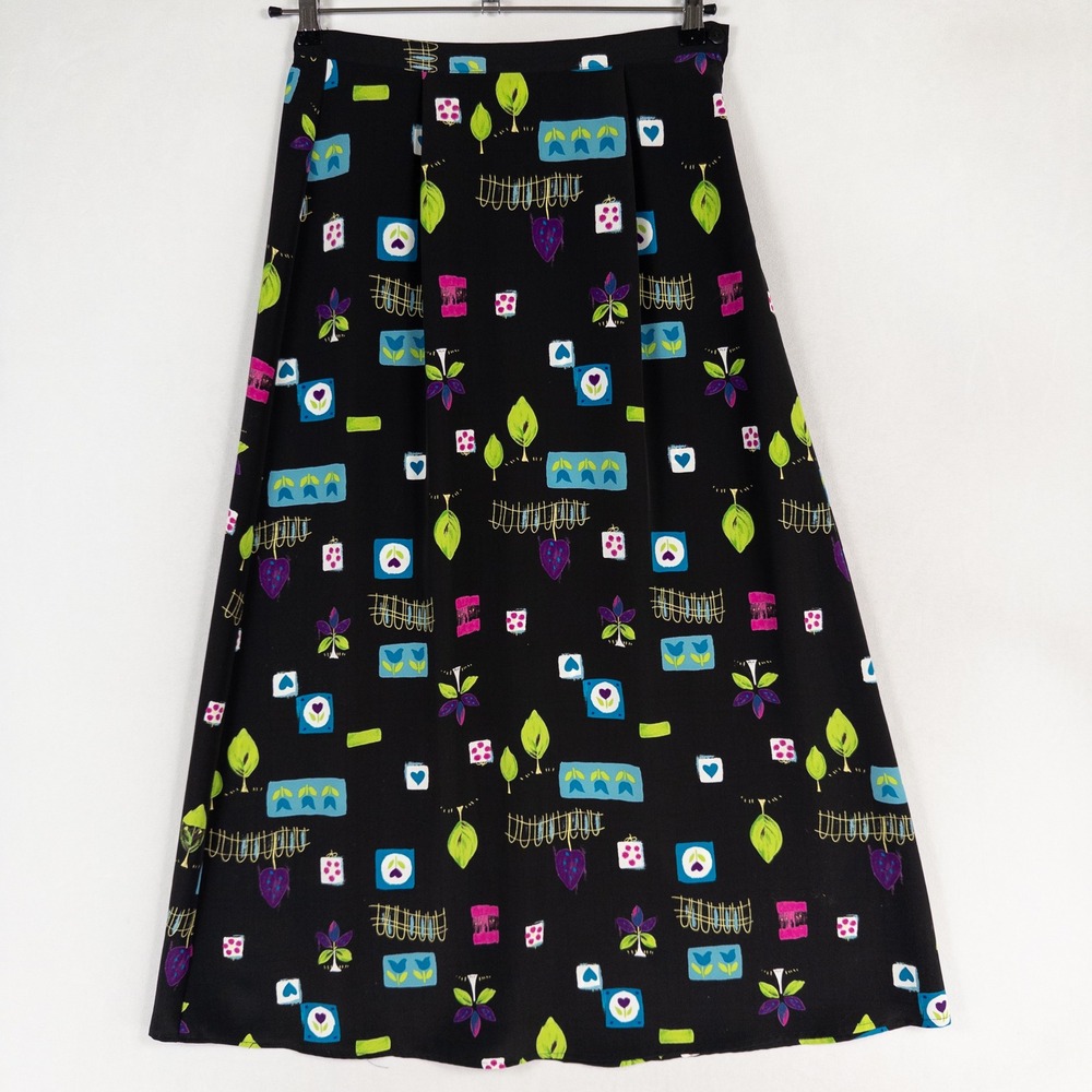 Vintage Melissa Lawrence Maxi Skirt Womens Large Black Floral Whimsigoth Art 90s
